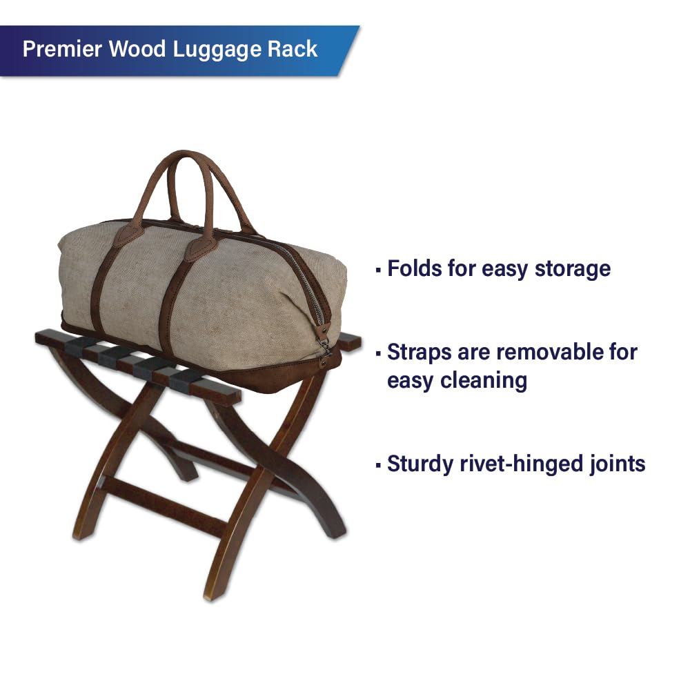 CSL Premier Wood Luggage Rack for Hotel Guest Room, Bedroom for Suitcases, Bags, Foldable for Easy Storage, Dark Brown Finish