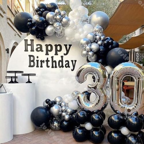 Paready Black Silver Balloons, Black White Party Balloons 12 Inch Metallic Silver and Black White Latex Balloons Silver Black Helium Balloons for Boys Birthday Party Baby Shower Wedding Graduation