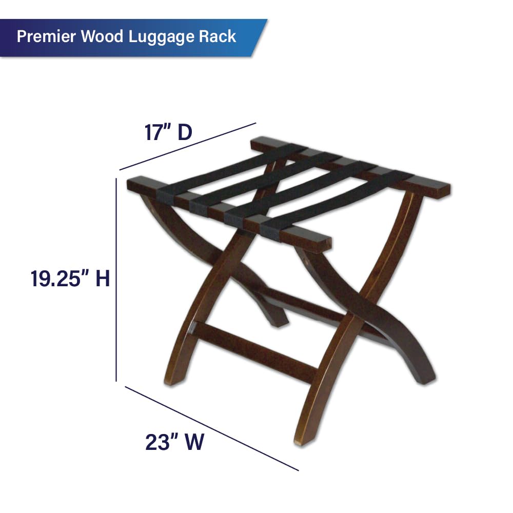 CSL Premier Wood Luggage Rack for Hotel Guest Room, Bedroom for Suitcases, Bags, Foldable for Easy Storage, Dark Brown Finish