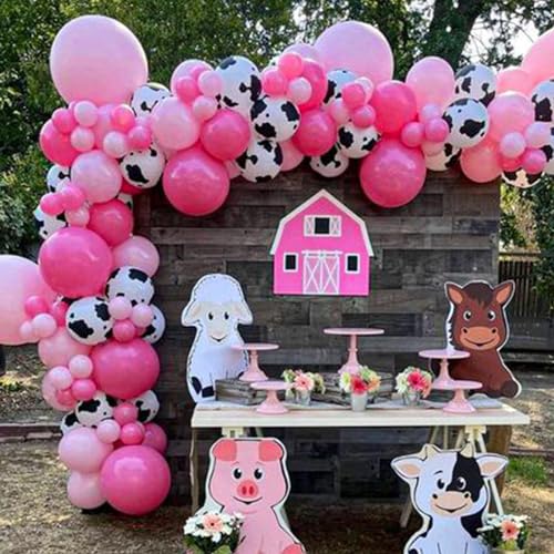 Paready Cow Balloons, 30PCS Pink Cow Balloons 12 Inch Pink Confetti and Cow Print Balloons Hot Pink and Light Pink Latex Balloons Pastel Pink Cow Balloons for Cow Party Girls Birthday Baby Shower