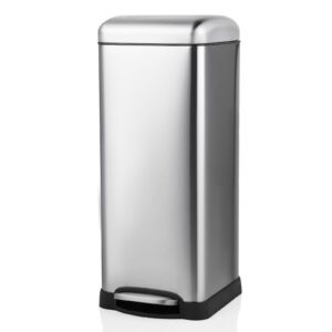 monibloom 8-gallon step trash can with soft-close lid for kitchen bathroom bedroom living room home office dorm fingerprint-proof foot pedal garbage bin removable inner bucket stainless steel 30-liter