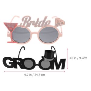 Gadpiparty 2pcs Bride Groom Glasses Bridal Shower Supplies Wedding Shower Eyewear Bachelor Party Sunglasses Bachelorette Diamond Decor Wedding Shower Eyeglasses Flash Plastic Bridegroom