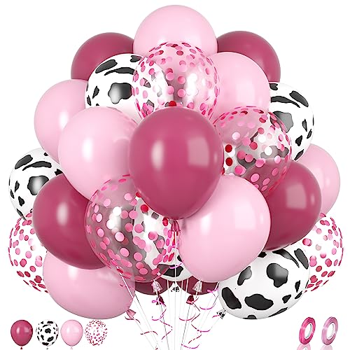 Paready Cow Balloons, 30PCS Pink Cow Balloons 12 Inch Pink Confetti and Cow Print Balloons Hot Pink and Light Pink Latex Balloons Pastel Pink Cow Balloons for Cow Party Girls Birthday Baby Shower