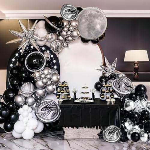 Paready Black Silver Balloons, Black White Party Balloons 12 Inch Metallic Silver and Black White Latex Balloons Silver Black Helium Balloons for Boys Birthday Party Baby Shower Wedding Graduation