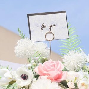 20 Pcs Golden Metal Wire Floral Place Card Holder Flower Picks Sticks Clip Round Photo Memo Note Holder Picks Clay Cake Accessories for Wedding Birthday Party(13 Inch)