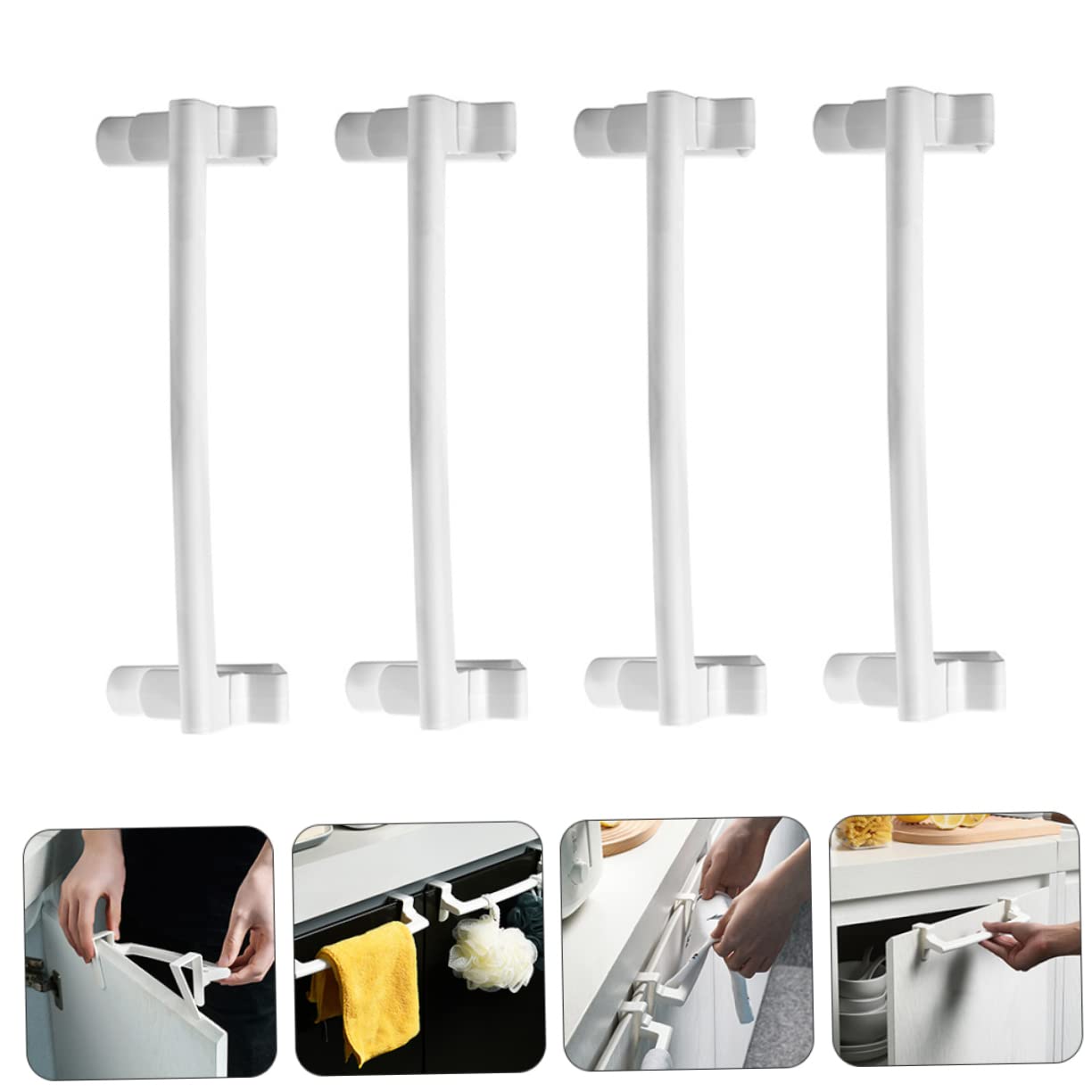 KONTONTY 4pcs Door Hook Over Door Towel Bar Cabinet Hooks Towel Hooks Wall Mounted Towel Holder Kitchen Dish Cloth Storage Rod Towel Shelf for Bathroom Towel Rack for Cabinet Hanger White