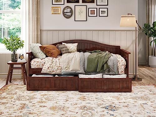 AFI, Nantucket Twin Size Wood Daybed Frame with 2 Storage Drawers, Walnut (Brown)