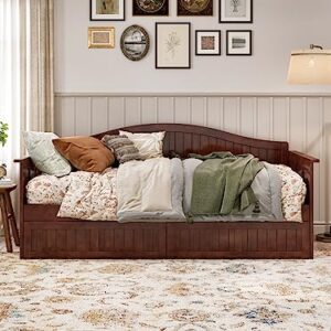 AFI, Nantucket Twin Size Wood Daybed Frame with 2 Storage Drawers, Walnut (Brown)