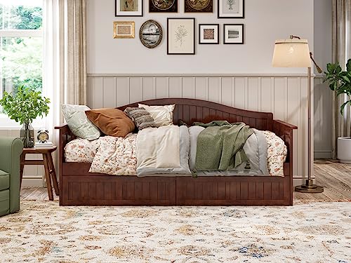 AFI, Nantucket Twin Size Wood Daybed Frame with 2 Storage Drawers, Walnut (Brown)