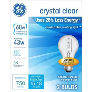 GE Crystal Clear 60W 750 Lumens Energy Efficient General Purpose Halogen Bulbs (2 Bulb Packs) - 24 Pack (48 Bulbs)