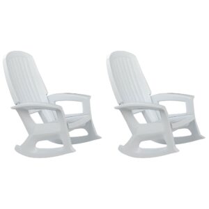 semco rockaway heavy-duty outdoor rocking chair w/low maintenance all-weather porch rocker & easy assembly for deck and patio, white (2 pack)