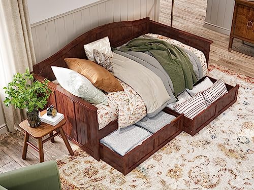 AFI, Nantucket Twin Size Wood Daybed Frame with 2 Storage Drawers, Walnut (Brown)