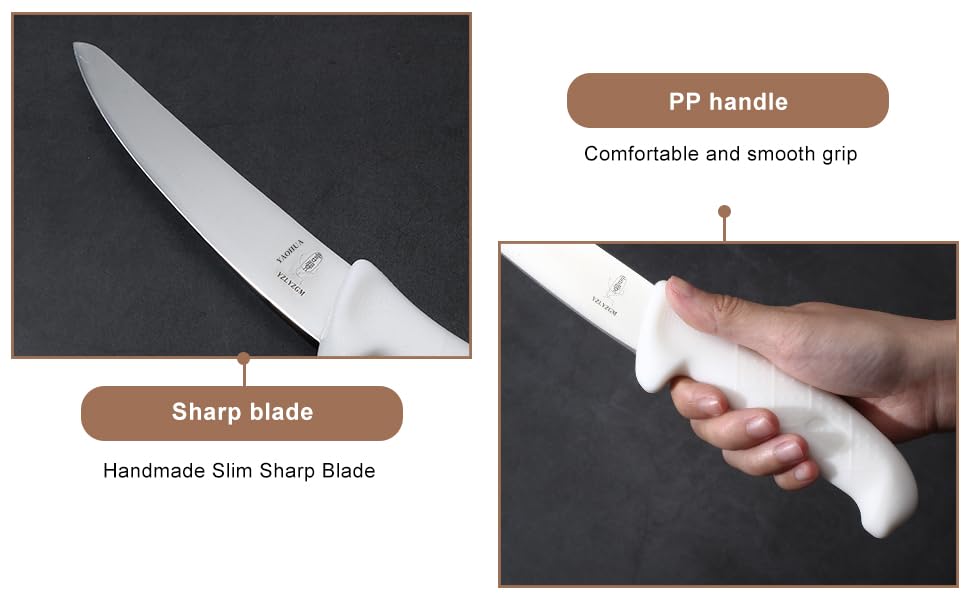 YAOHUA Boning Knife with Sheath Butchering Multipurp Mincing Meat Trimming Knives,7“Hard blade, white