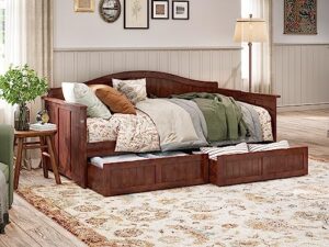 afi, nantucket twin size wood daybed frame with 2 storage drawers, walnut (brown)