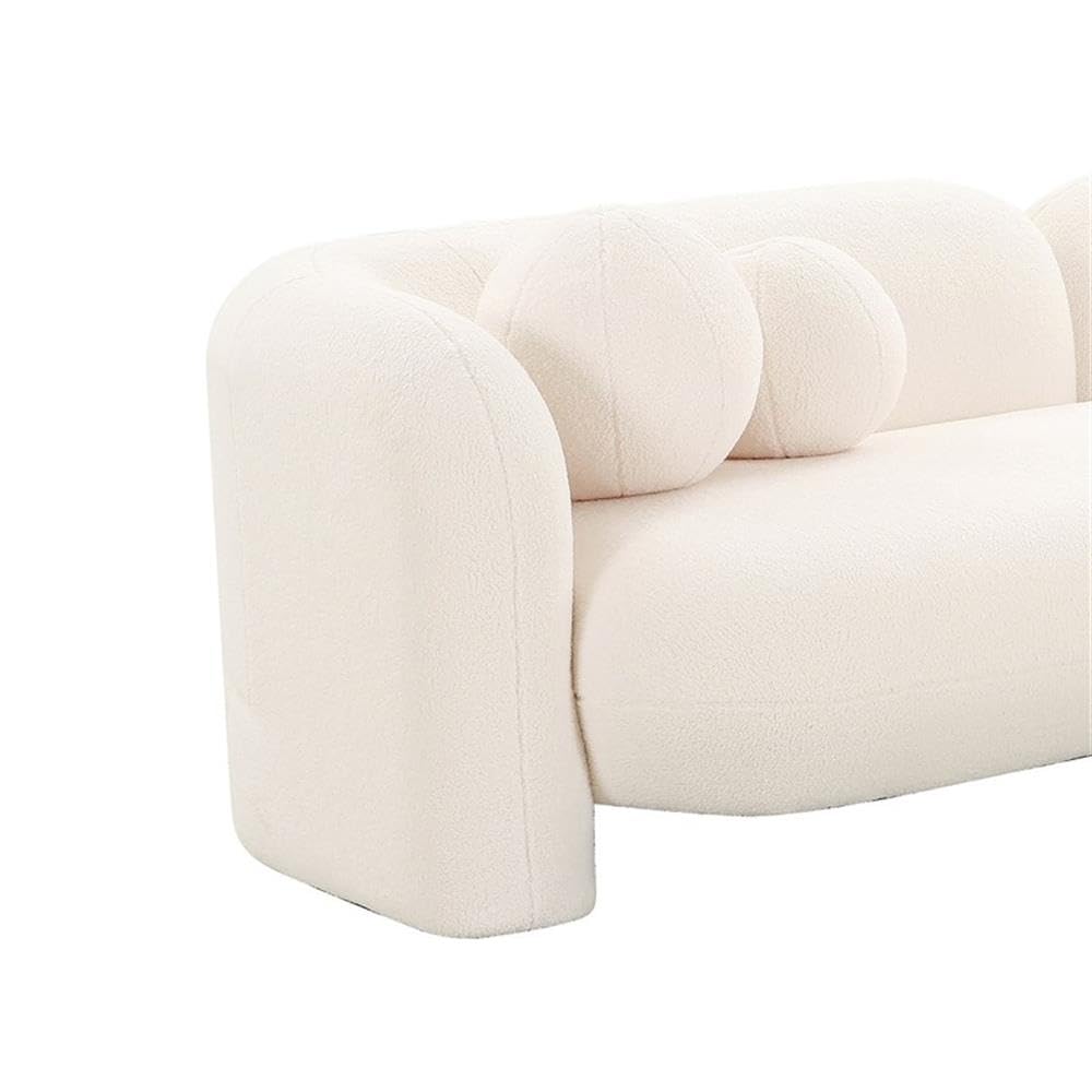 TOV Furniture Amelie 91" W Faux Fur Fabric Sofa in Cream Fabric