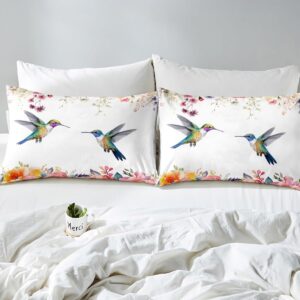 Hummingbird Bedding Set Full Size Tropical Birds Comforter Cover Set Hummingbird Flowers Duvet Cover Breathable Farmhouse Garden Bedspread Cover Room Decor Blossoming Iris Flowers Quilt Cover