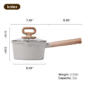 KOLEX Nonstick Sauce Pan with Lid, 2QT Small Sauce Pot with Swiss Granite Coating, Stay-cool Handle, Multipurpose Handy Saucepan, Induction Compatible, PFOA Free (White Granite, 2 Qt)