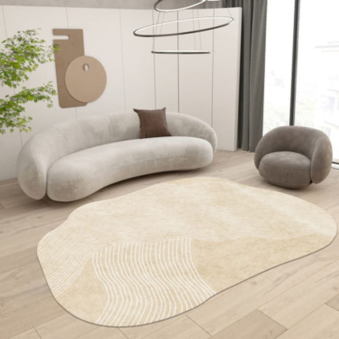 Beige Modern Minimalist Abstract Area Rug for Living Room Bedroom Dining Room Boho Soft Home Office 8x10 Carpet Shaped Bahtroom Kitchen Runner Rug