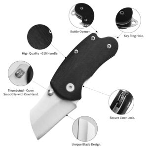 BYKCO Small Folding Pocket Knife, G10 Handle Small EDC Knife, 1.8 Inch Blade Mini Keychain Knife with Bottle Opener, Perfect EDC Tool for Women Teens Men(1 Pack, BG102)