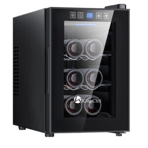 kingchii 6 bottle thermoelectric wine cooler refrigerator advanced cooling technology, stainless steel & tempered glass for red wine, champagne for home, kitchen, or office