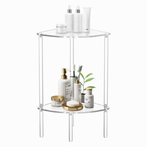 ksacry acrylic corner shelves stand great for small space,2 tier toilet stand for bathroom organizer,waterproof stand fit for toilet paper holder storage, white