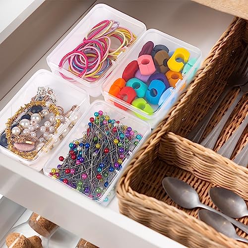 6 PCS Mini Clear Plastic Storage Containers Box Case with Lids Clear Rectangle Box Small Clear Container for Small Items and Other Craft Projects, 3.3 X 2.4 X 1 Inch