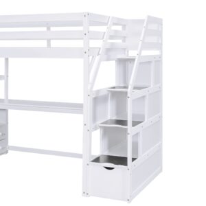 Harper & Bright Designs Twin Size Loft Bed with Desk and Storage Stairs, Wood Loft Bed Twin with Shelves & Storage Drawers,Twin Loft Bed with Desk Underneath for Kids Teens Boys Girls (Twin, White)