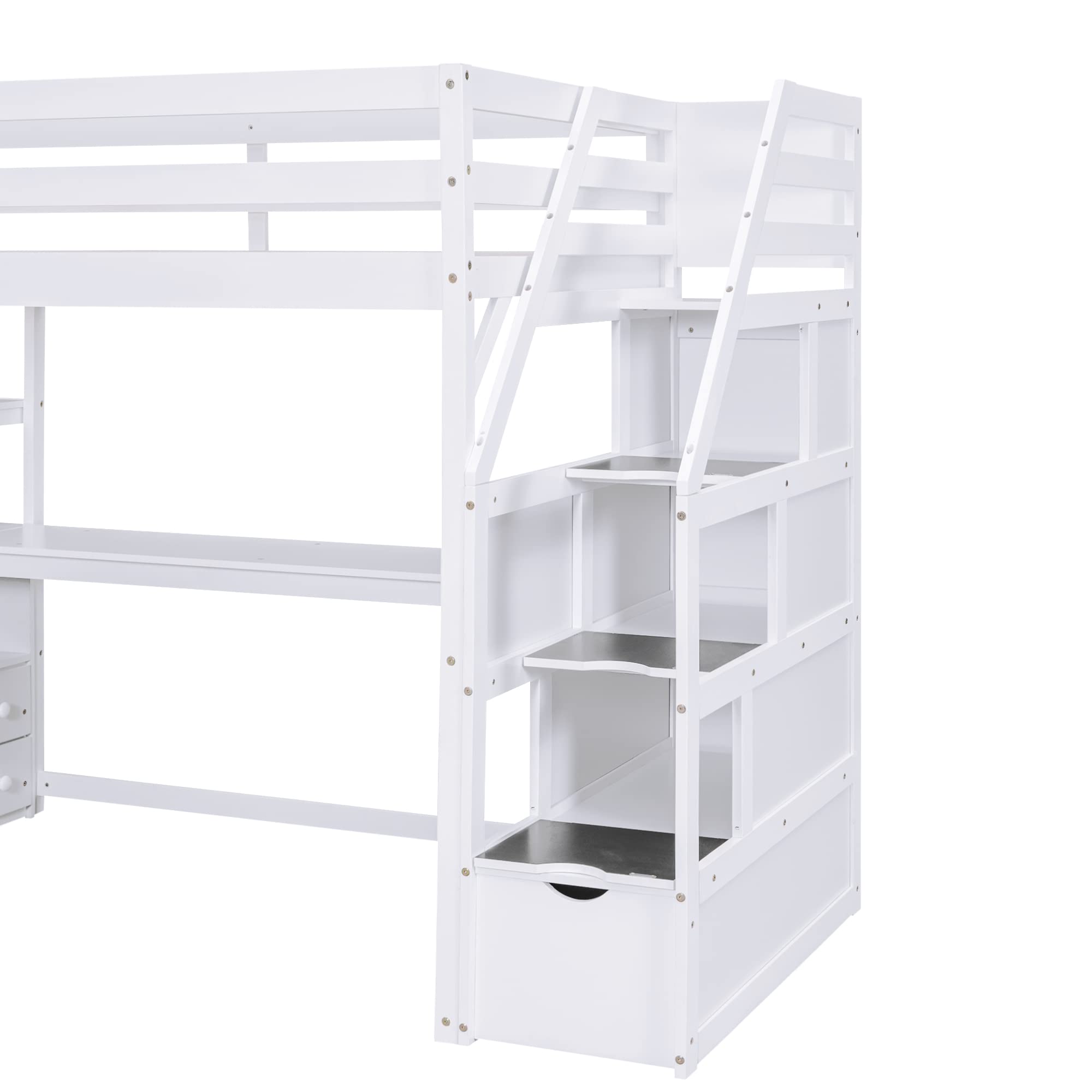 Harper & Bright Designs Twin Size Loft Bed with Desk and Storage Stairs, Wood Loft Bed Twin with Shelves & Storage Drawers,Twin Loft Bed with Desk Underneath for Kids Teens Boys Girls (Twin, White)