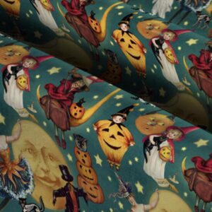 Vintage Halloween Witch Moons Pumpkins and Moons Cotton Precut Fabric by The Yard