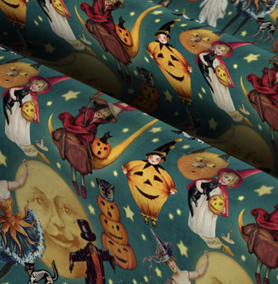 Vintage Halloween Witch Moons Pumpkins and Moons Cotton Precut Fabric by The Yard