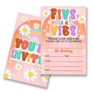 eudosi five is a vibe groovy 5th birthday party invitations supplies fill-in set of 20 with envelopes groovy 5 years old birthday bash invites cards, double sided