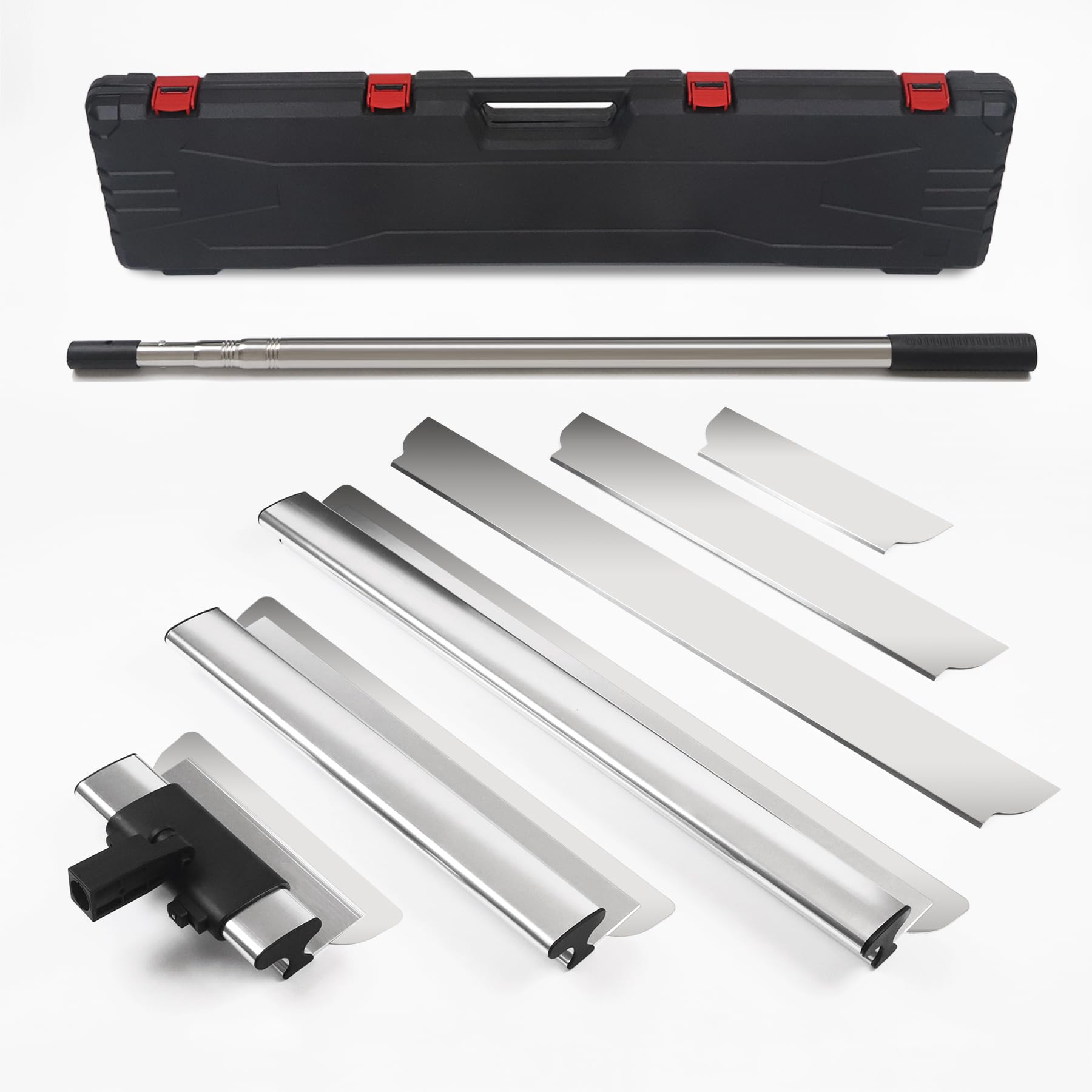 Drywall Skimming Blade Set - Drywall Tools with 12", 22” & 32" Skimming Blades and 35"-81" Extension Handle, Stainless Steel Drywall Knife Set, Extruded Aluminum, High-Impact End Caps