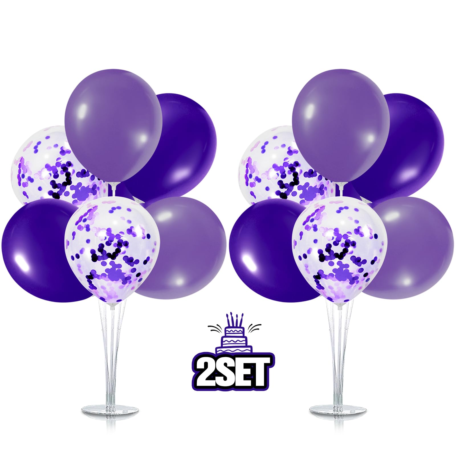 Nelbiirth Purple Balloon Stands Kit,Table Balloon Stand Holder Centerpieces - Perfect for Birthday/Retirement/2024 Graduation/Anniversary Party Occasions Decorations. - 2 Sets