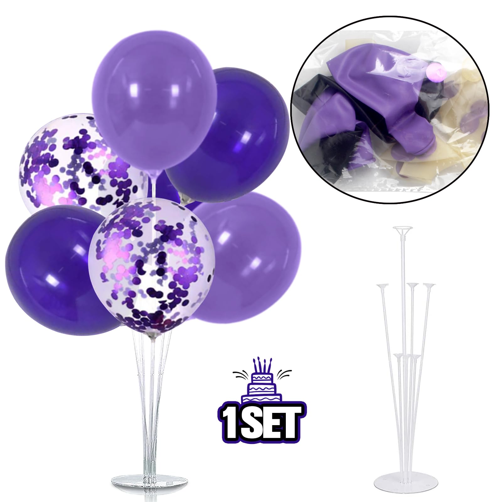 Nelbiirth Purple Balloon Stands Kit,Table Balloon Stand Holder Centerpieces - Perfect for Birthday/Retirement/2024 Graduation/Anniversary Party Occasions Decorations. - 2 Sets