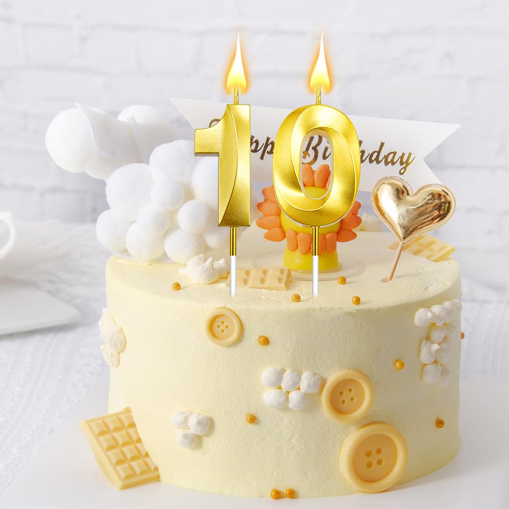 10 Birthday Candle, Birthday Candles Numbers, Gold Birthday Candles, Number Candles, Happy Birthday Candles for Cake, Number Birthday Candles, Ten 10th 10 Birthday Decorations for Girls Boys