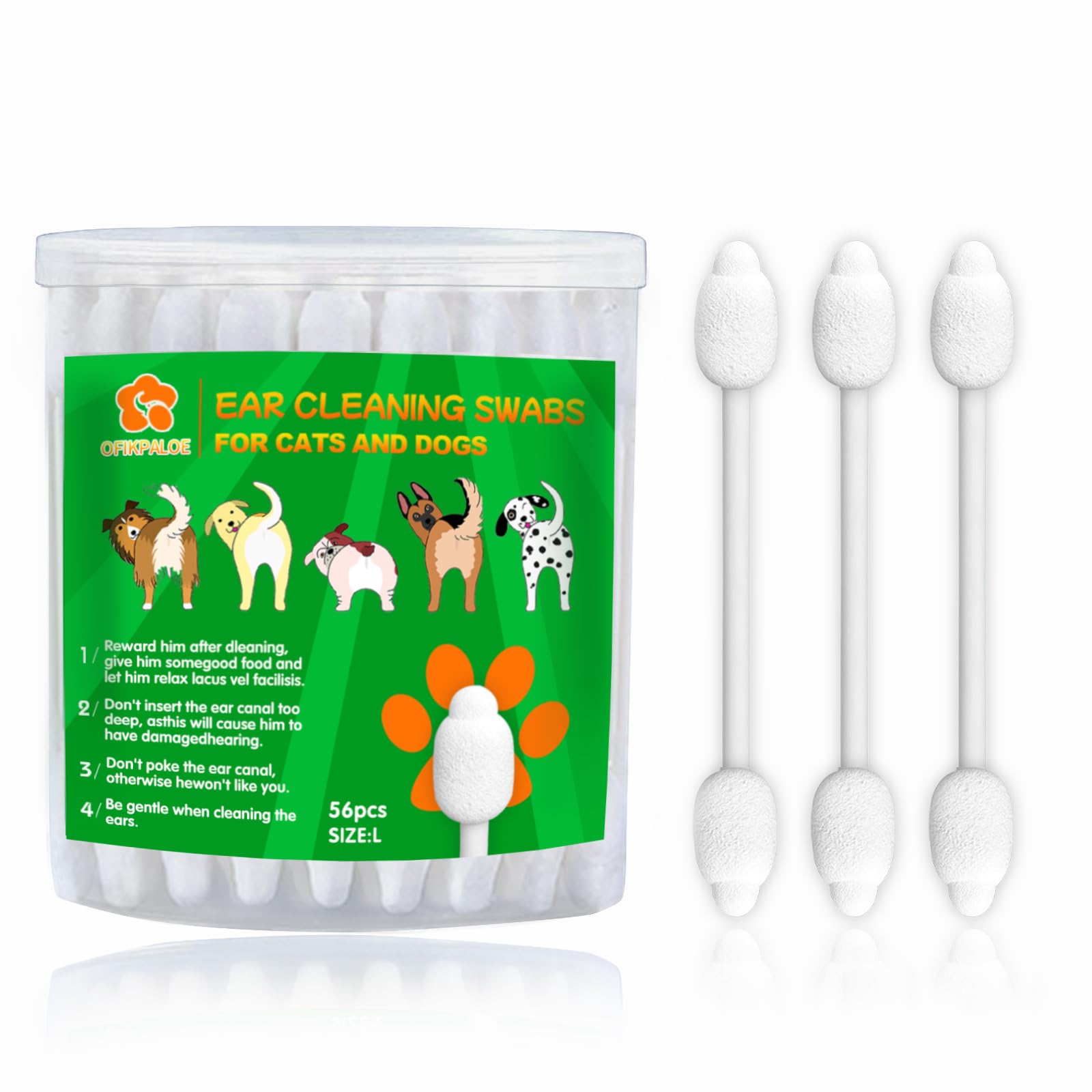 Professional Dog Ear Cleaning swabs - for All Breeds and Sizes of Dogs to take Care of Ear Cleaning to Effectively Prevent Accidental Injuries.. (L)