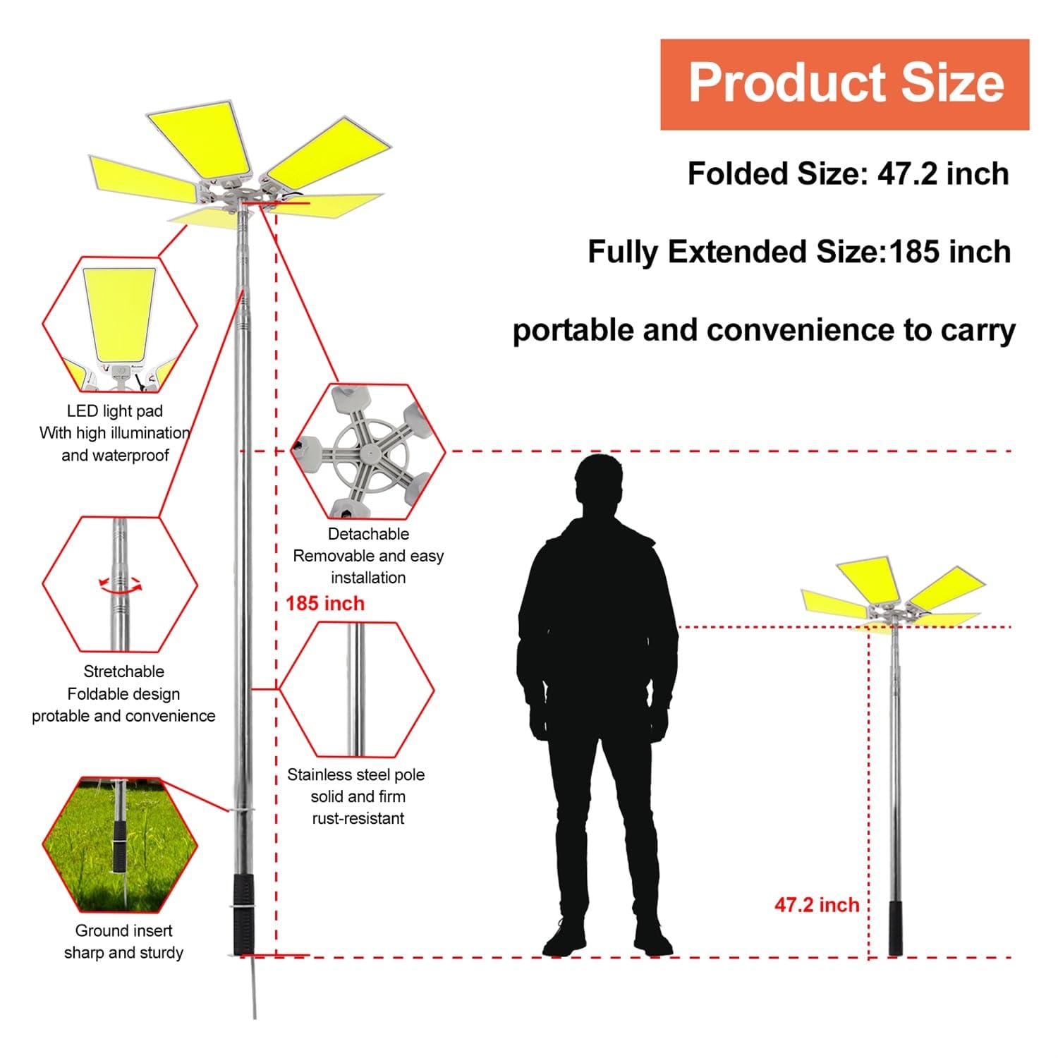 Led Telescopic Camping Lights Portable Outdoor Light Black