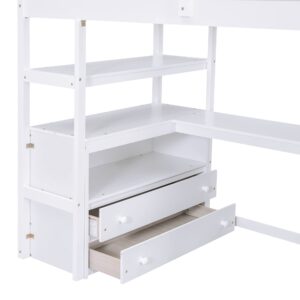 Harper & Bright Designs Twin Size Loft Bed with Desk and Storage Stairs, Wood Loft Bed Twin with Shelves & Storage Drawers,Twin Loft Bed with Desk Underneath for Kids Teens Boys Girls (Twin, White)