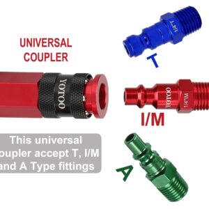 YOTOO 15 Pieces Universal Air Coupler and Plug Kit, Quick Connect Air Hose Fittings, Heavy Duty Aluminum Air Fittings, Lightweight, Push to Connect air tools and air compressor, Red