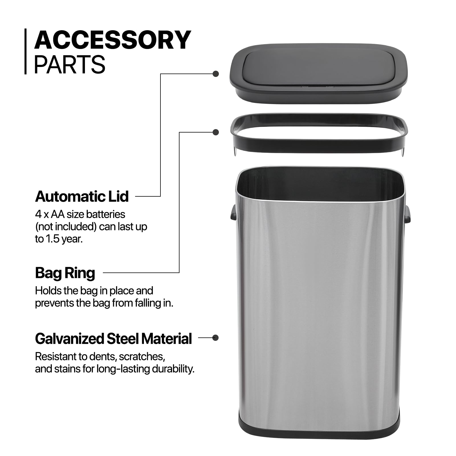 MoNiBloom 14.5-Gallon Touchless Automatic Motion Sensor Trash Can with Soft-Close Lid for Kitchen Bathroom Bedroom Living Room Home Office Dorm Fingerprint-Proof Garbage Bin Stainless Steel 55-Liter