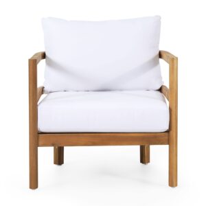 acacia wood outdoor club chair with cushions white transitional fabric arm chairs removable