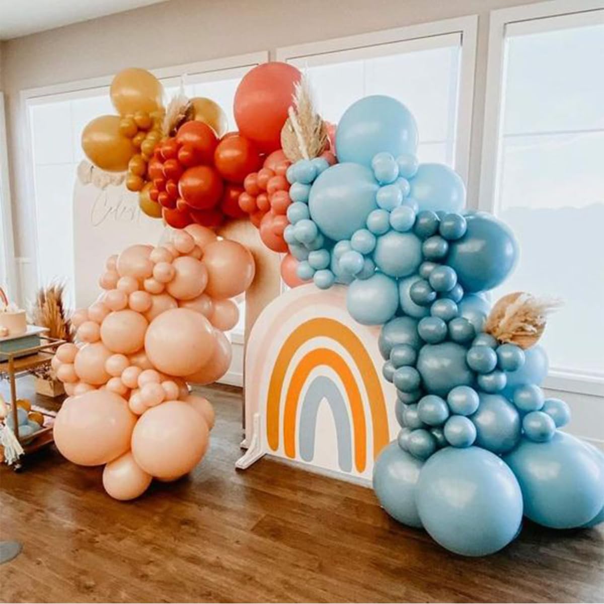 Here Comes The Son Balloon Garland Arch Kit Groovy Flower Theme Balloon With Orange Yellow Blue Sand White Balloon For Baby Shower Bridal Shower Wedding Birthday Party Decoration