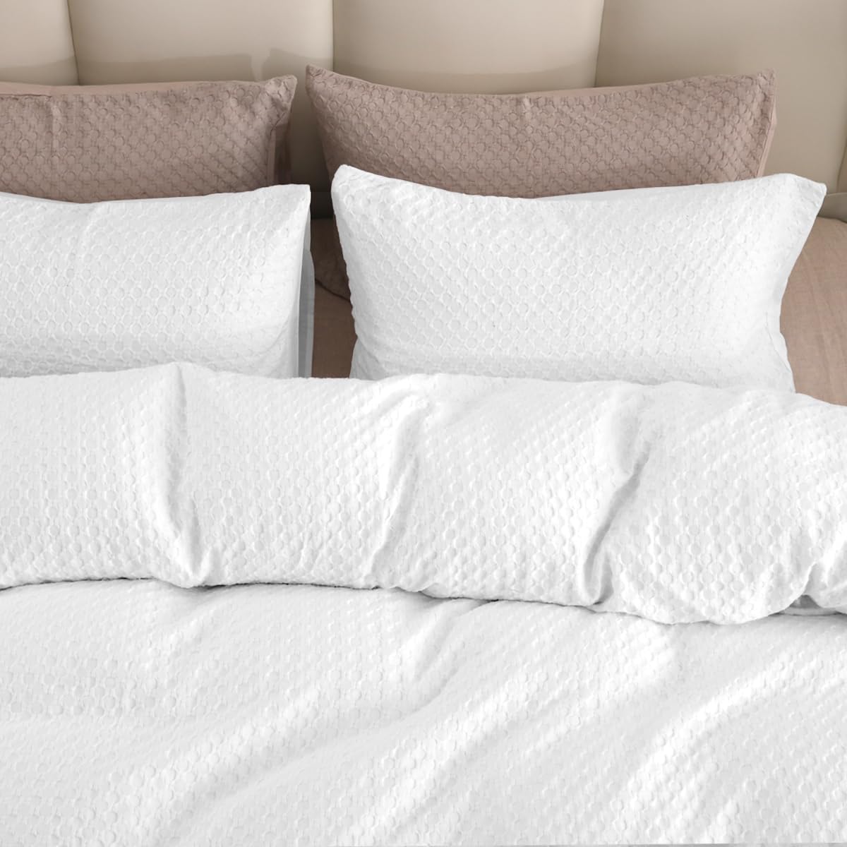 STWIENER 100% Cotton Waffle Weave Duvet Cover Set King Size - Comforter Covers Soft Textured Bedding Sets for All Season - 3 Pieces Includes 1 Duvet Cover with and 2 Pillow Shams(White, 104"x90")