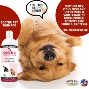 Soothe Itch Relief Pet Shampoo for Dogs & Cats 16 oz. | Antiseptic | Antifungal | Cools Red, Inflamed Skin | Made in USA