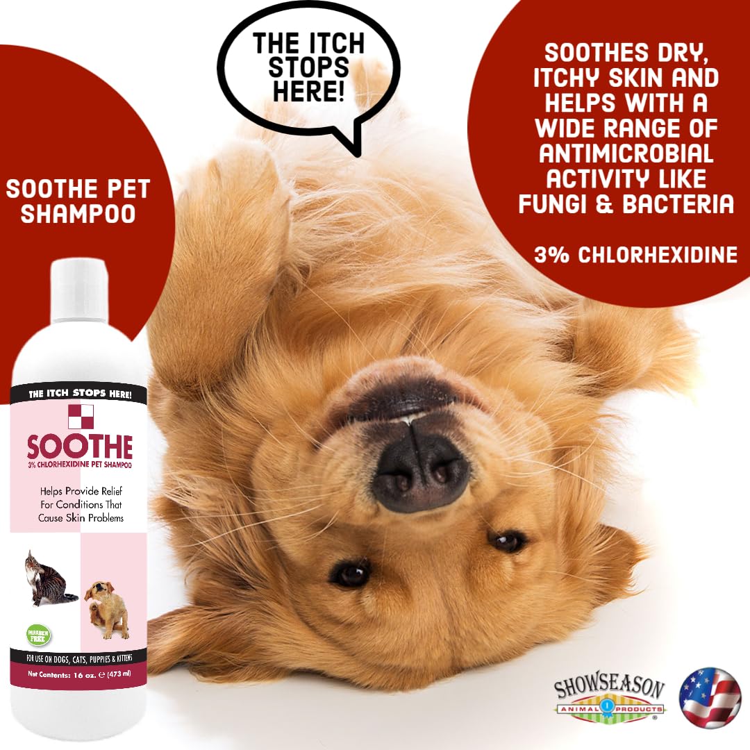 Soothe Itch Relief Pet Shampoo for Dogs & Cats 16 oz. | Antiseptic | Antifungal | Cools Red, Inflamed Skin | Made in USA