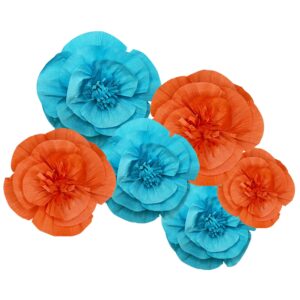 iguo orange blue 3d tissue flowers autumn home decorations 6pcs flowers wall backdrop decorations for grad party school celebration baby shower centerpiece wedding birthday party