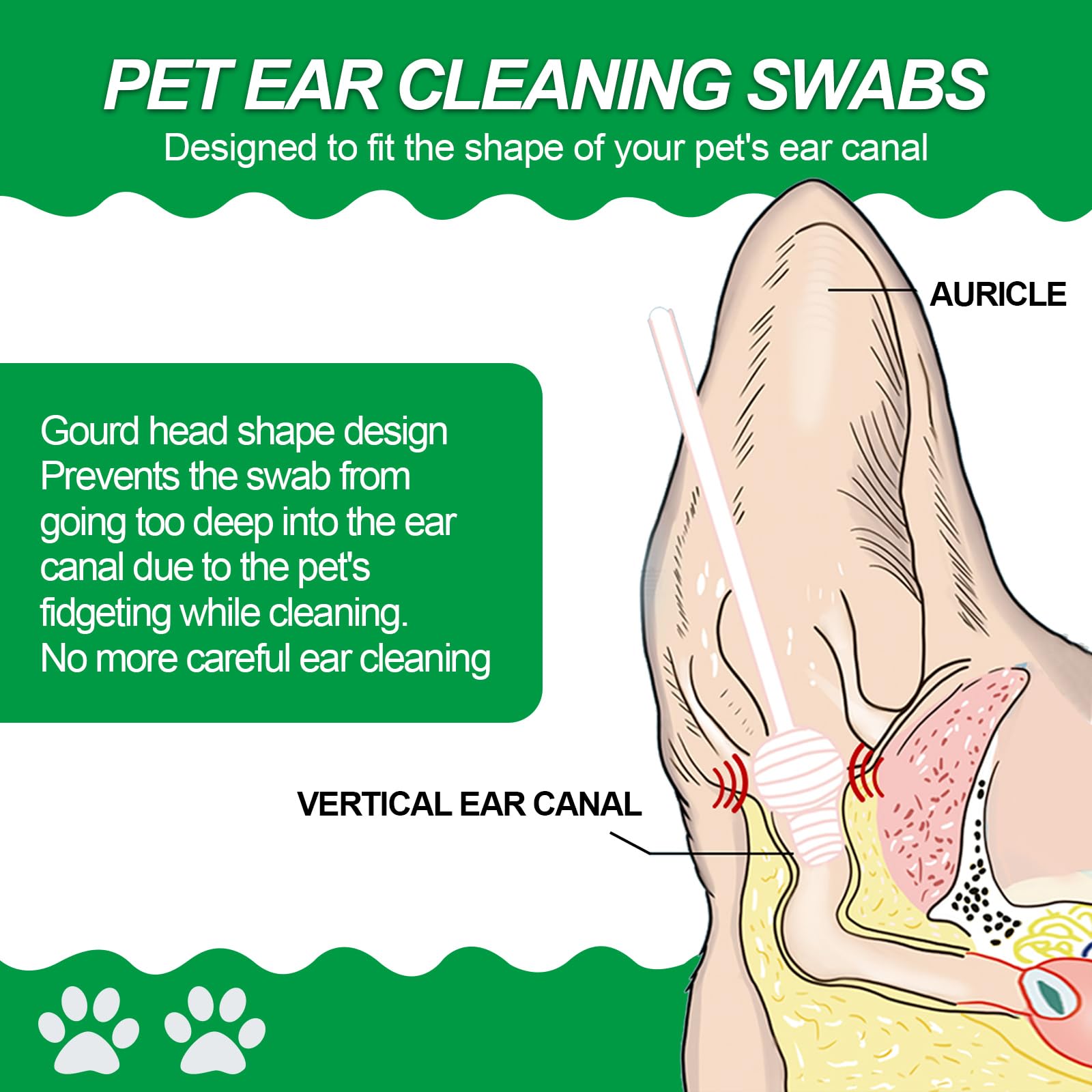 Professional Dog Ear Cleaning swabs - for All Breeds and Sizes of Dogs to take Care of Ear Cleaning to Effectively Prevent Accidental Injuries.. (L)