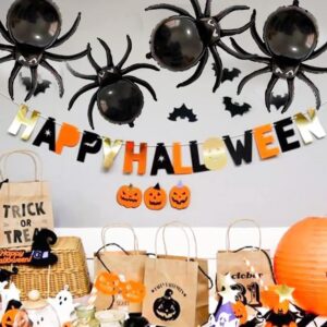 6 Pcs Halloween Black Spider Balloons,3D Realistic Giant Banner Backdrop Curtain for Birthday Happy Halloween Day of Dead Home Party Decorations