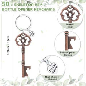 Sasylvia 50 Set Employee Appreciation Gifts Bulk Skeleton Key Bottle Opener Keychain Thank You Card Organza Bags for Coworker