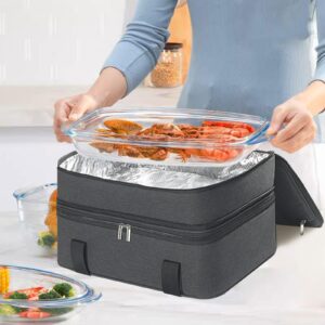 ASXSONN Insulated Casserole Carrier, Double Casserole Carrier for Hot or Cold Food, Expandable Casserole Carrier for Potlucks, Dinners, Picnic, Travel, Fits 9"x13" Baking Dish